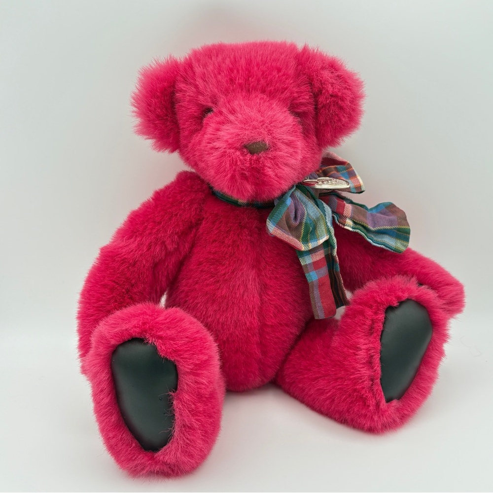 Vintage Victoria's Secret GUND Fuchsia Raspberry Plush Bear with Plaid Scarf